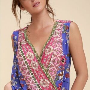 Free People Floral Sleeveless Top - Pink and Blue